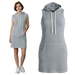 Max Studio Striped Sleeveless Hooded Mini Dress Blue White Size S